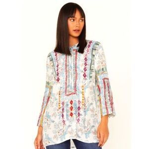 Johnny Was Isla Embroidered Floral Print Tunic Blouse Worn Once Sz M
